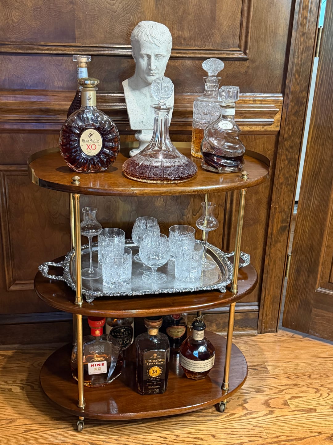 Customer photo review of Mid-Century Modern Three-Tier Oval Bar Cart / Tea Trolley in Mahogany and Brass