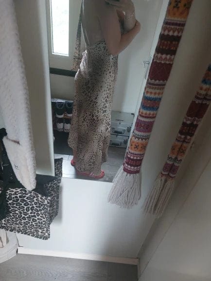 Customer photo review of Cindy Leopard Halter Neck Maxi Dress