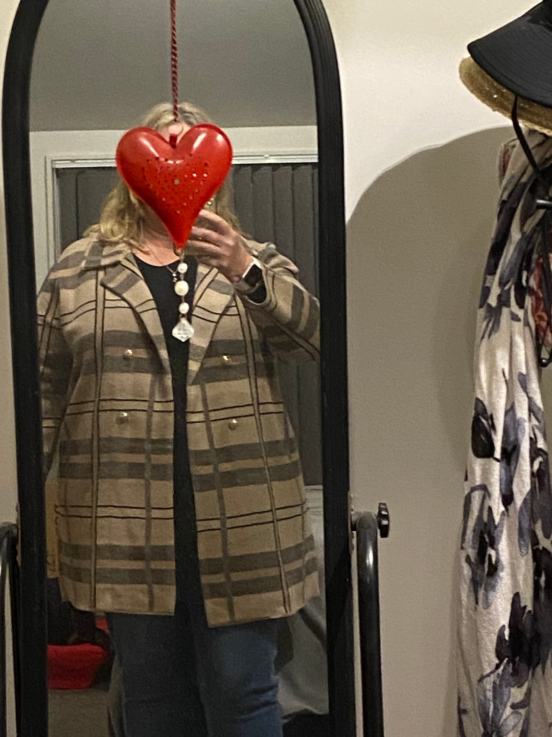 Customer photo review of Mila Women's Knit Coatigan - Classic Camel/Black/Barley