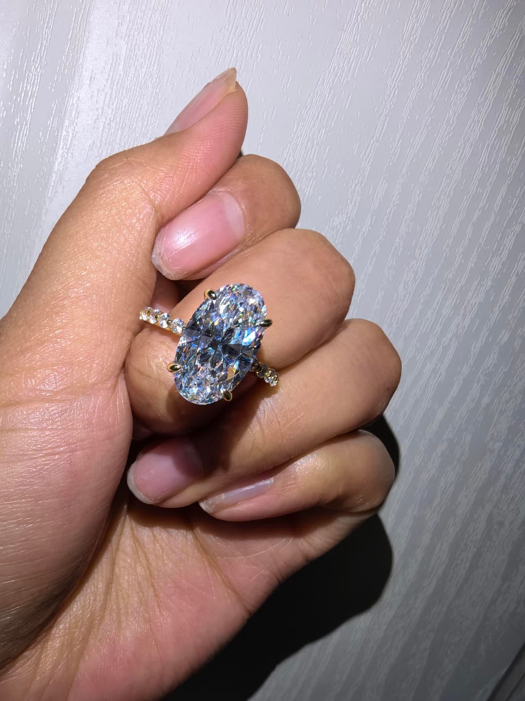 Customer photo review of S925 5.0Ct Oval Cut Side Stone Simulated Diamond Engagement Ring For Everyday Wear