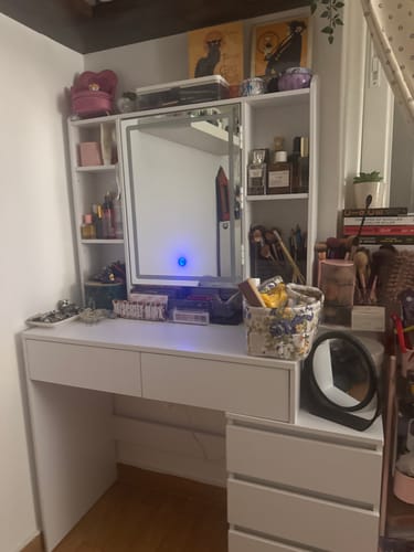 Customer photo review of Τραπέζι Μπουντουάρ Μακιγιάζ Tουαλέτας Κρεβατοκάμαρας Καθρέφτης Με Ντουλάπι Λευκό με Φωτισμό LED Ρυθμιζόμενη Φωτεινότητα RD-T124W01