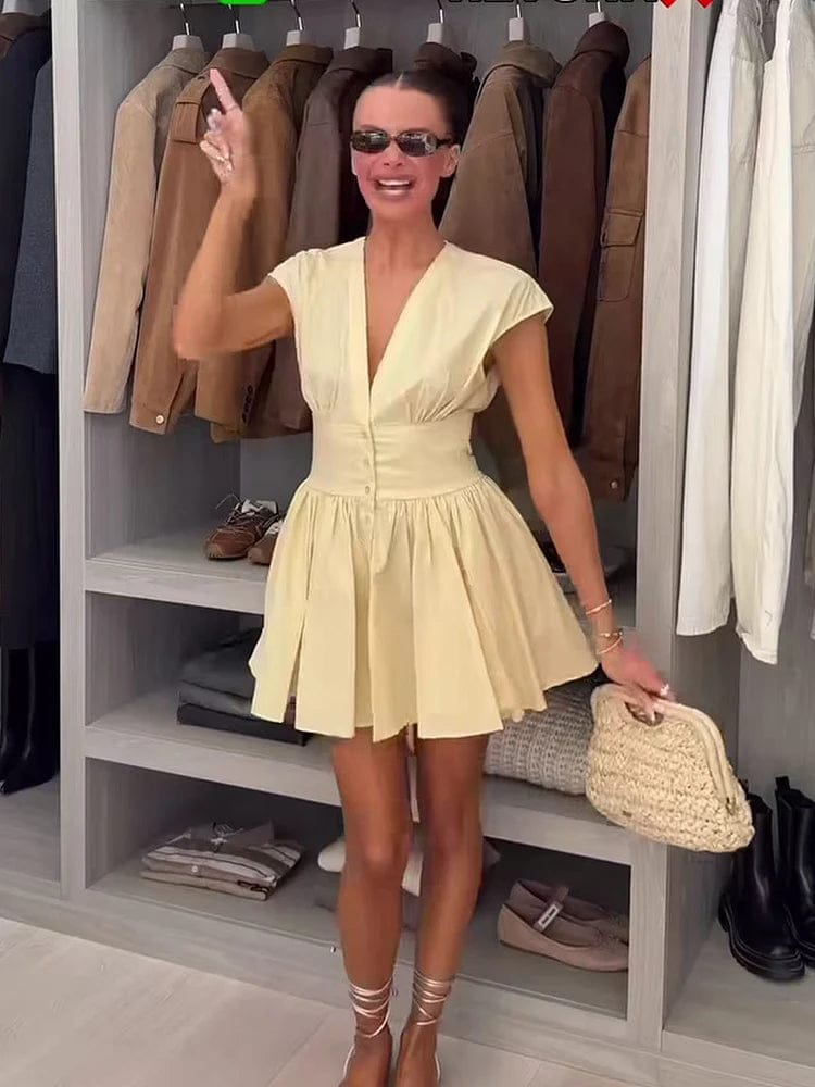 Customer photo review of Brynn Pleated Button-Front Mini Dress