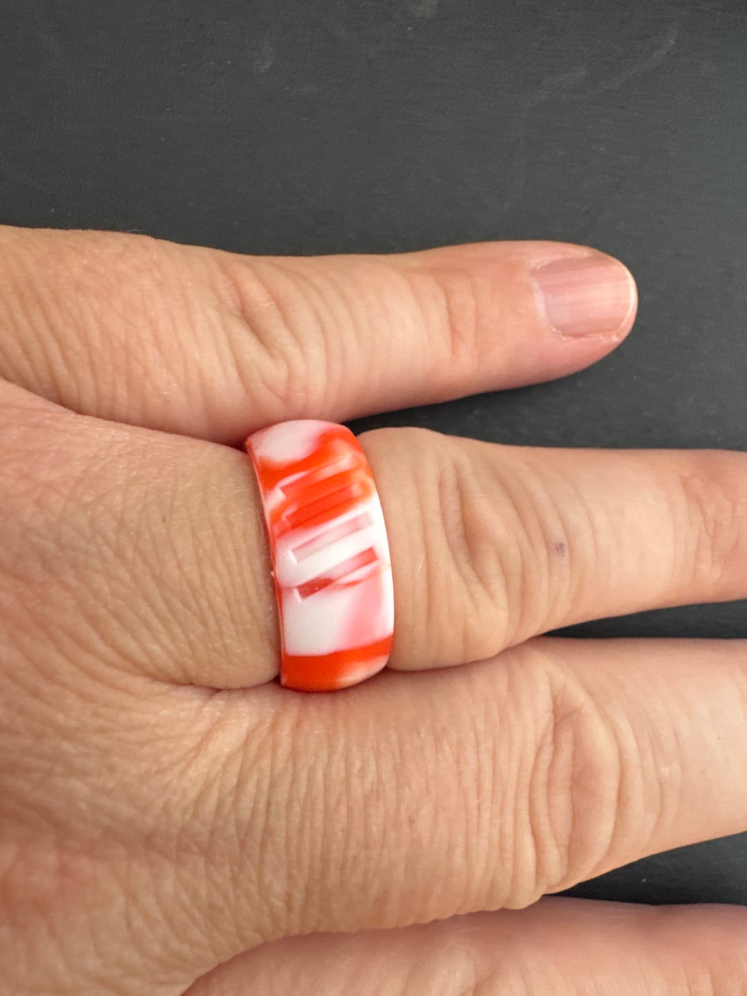 Customer photo review of botthms Orange Camo Stripes Silicone Ring