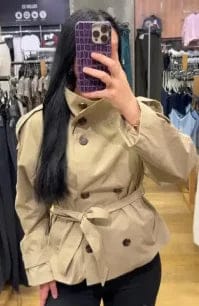 Customer photo review of Kiarra Stand Collar Crop Trenchcoat