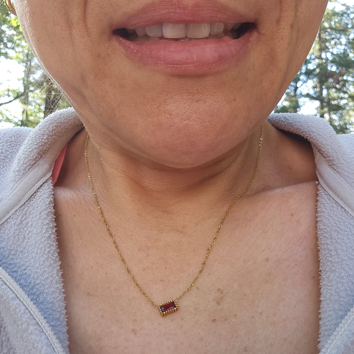Customer photo review of Baguette Birthstone Necklace