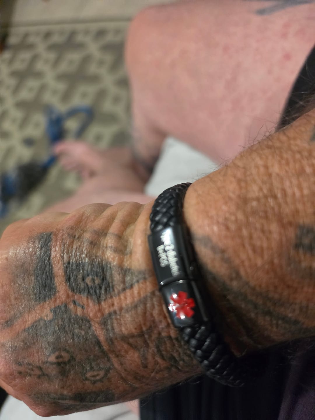 Customer photo review of Red-Alert Leather Medical ID Bracelet
