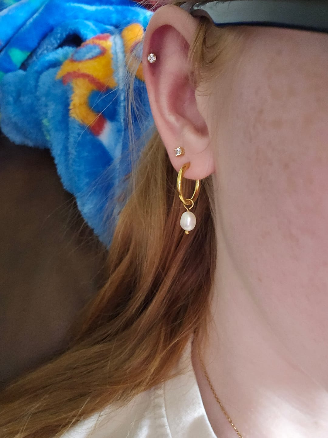 Customer photo review of Freshwater Pearl Bella Hoop Earrings