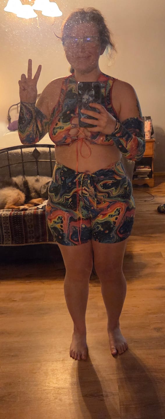 Customer photo review of Oil Slick Reverse Seam Top