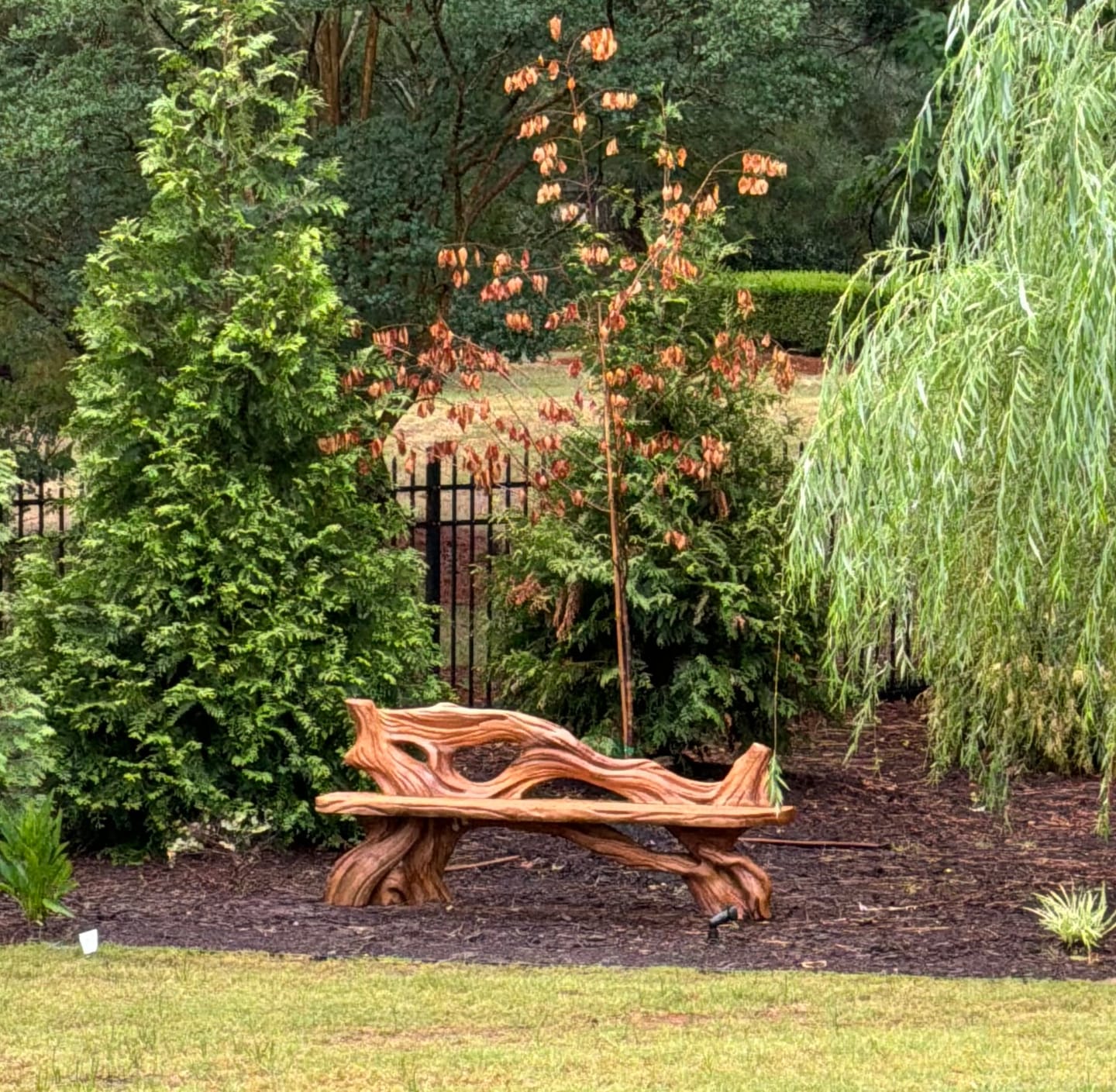 Customer photo review of Handcrafted Branch Bench Outdoor Decor For Hand Carved Gardens