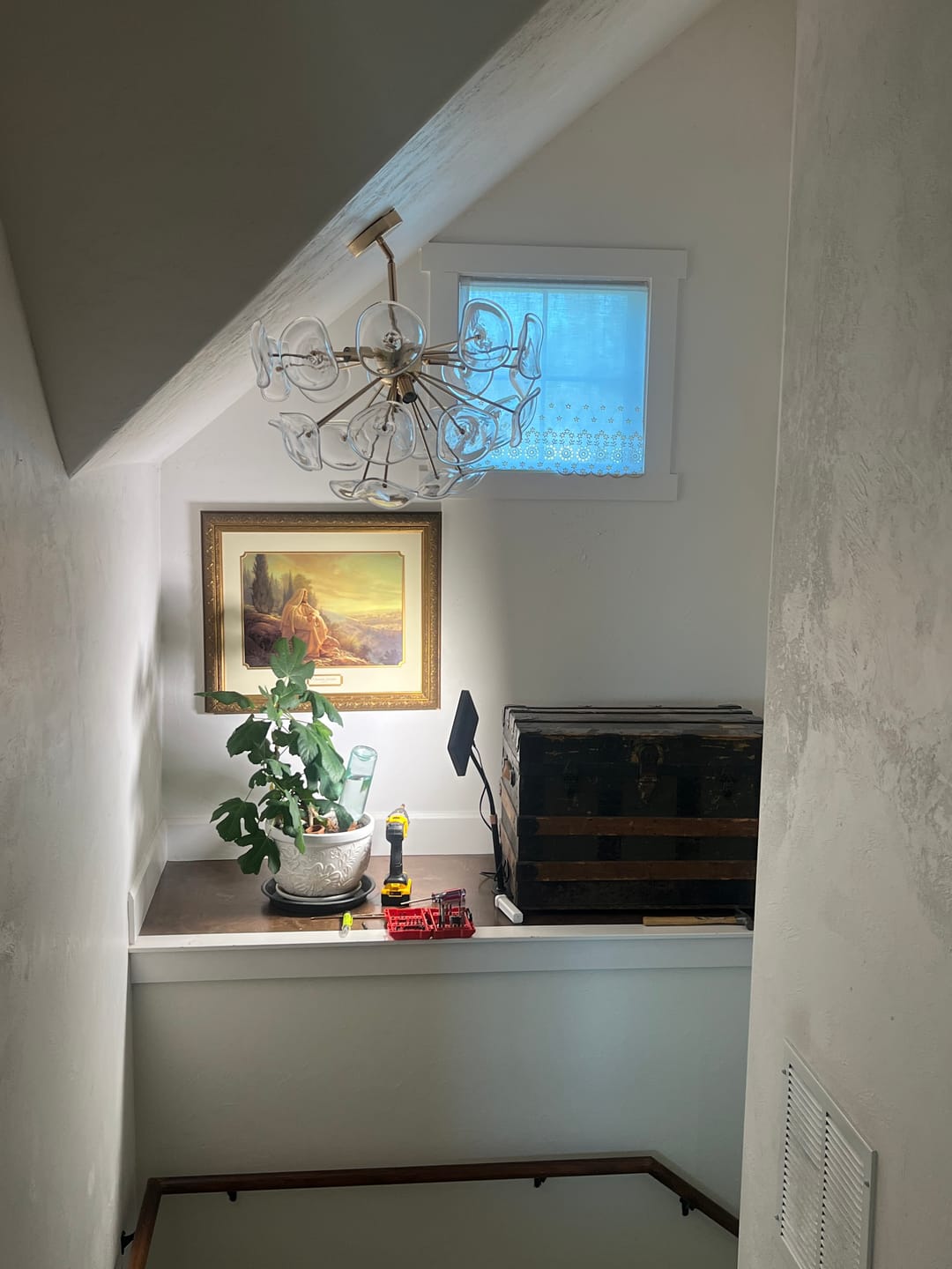 Customer photo review of Morning Glory Glass Bloom Sunburst Semi Flush Chandelier