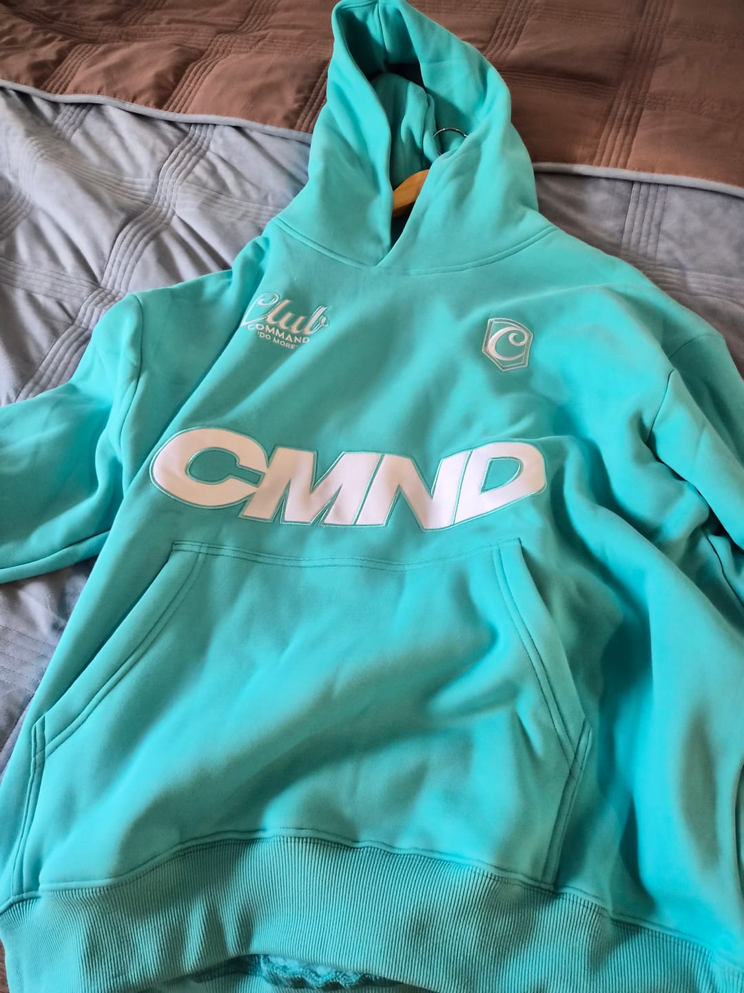 Customer photo review of TEAL/WHITE OVERSIZED CLUB JERSEY HOODIE