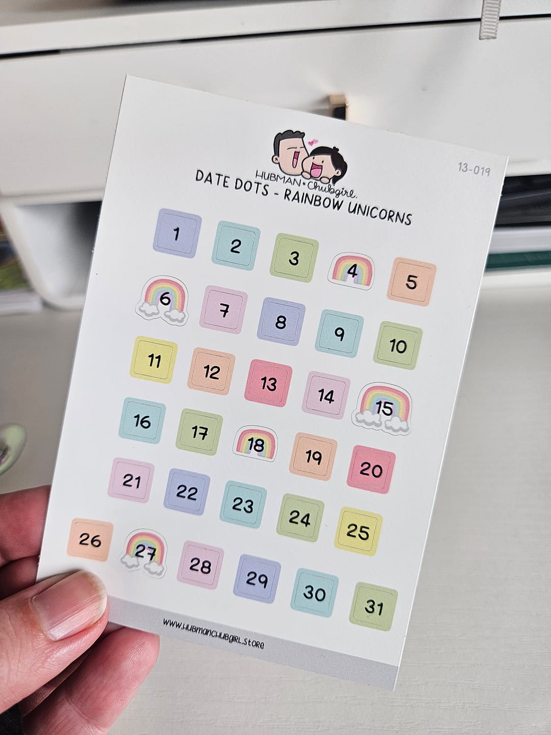 Customer photo review of Date Dots - Rainbow Unicorns Planner Stickers