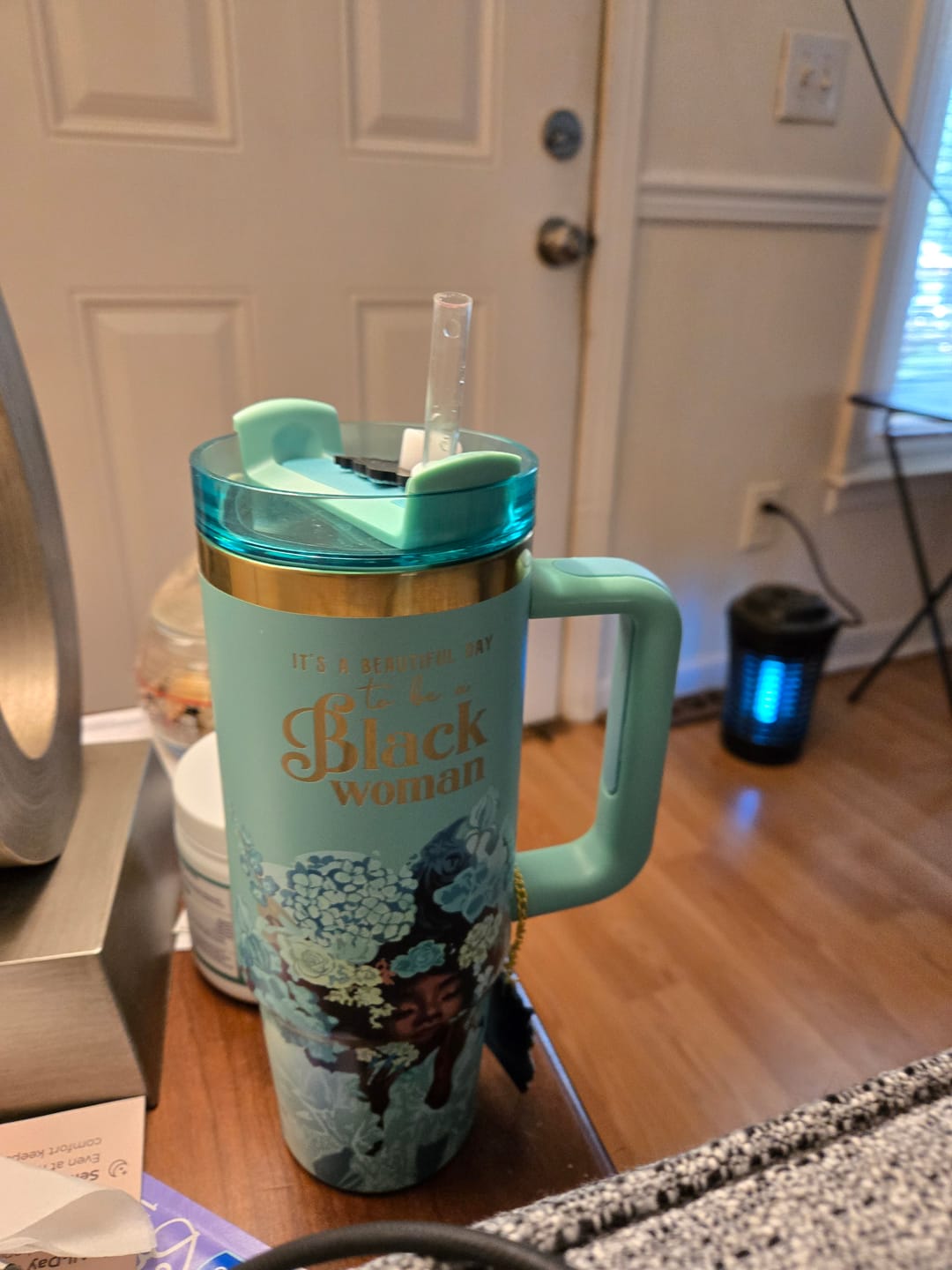 Customer photo review of Tiffany Blue “Royalty Blossomed”  Insulated Tumbler – "It’s a Beautiful Day to be a Black Woman"
