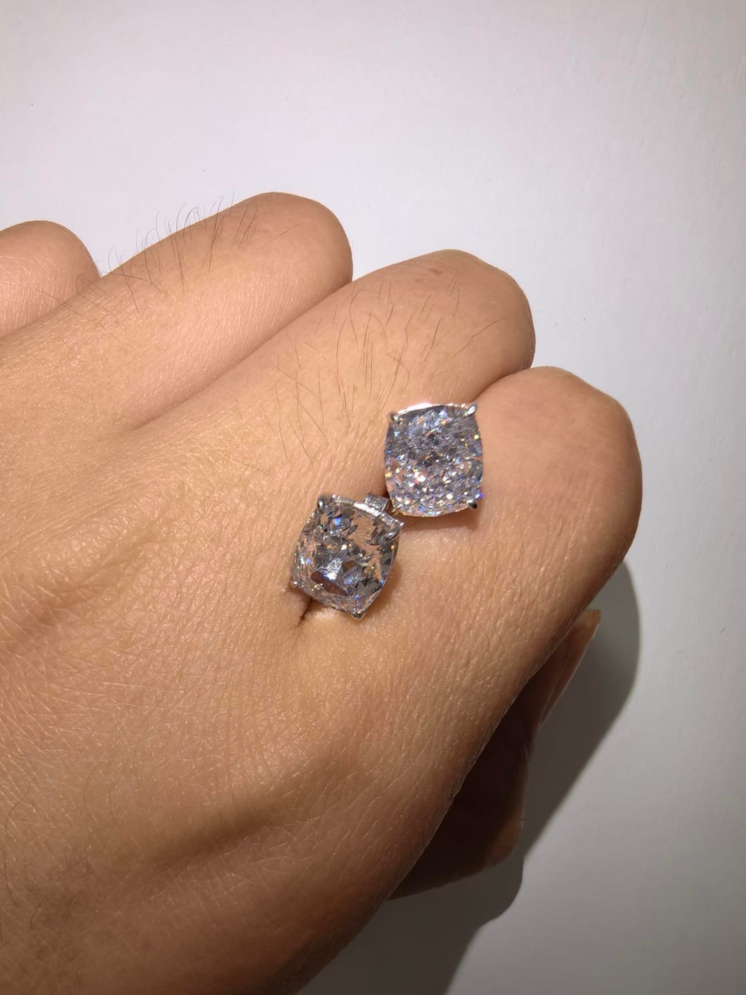 Customer photo review of S925 2.0Ct*2 Classic Cushion Cut Women's Stud Earrings In Sterling Silver For Everyday Wear