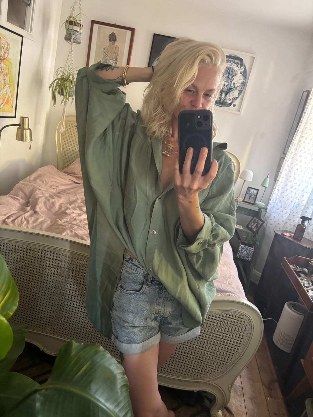 Customer photo review of Oversized Green Shirt
