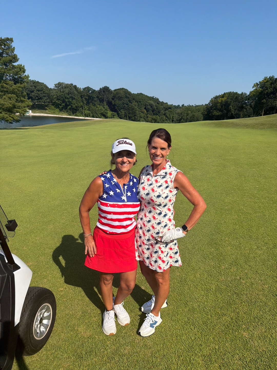 Blue and red Crab Women's Golf Sleeveless Zipper Dresses with Built in Shorts golf outfit inspiration from Golf Gentry