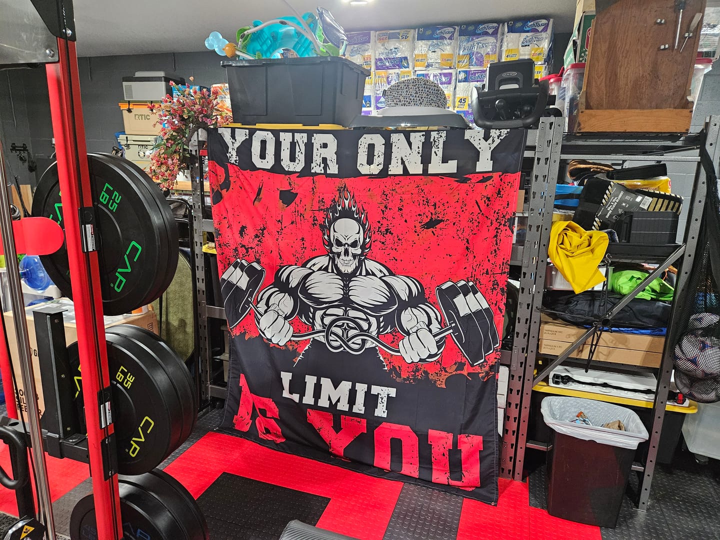 Customer photo review of Home Gym Decor Motivational Quotes Flag Banner Tapestry 10762