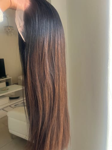 Customer photo review of Vietnamese Super Double Drawn Bone Straight 13x4 Frontal Ombre Chocolate Brown Wig