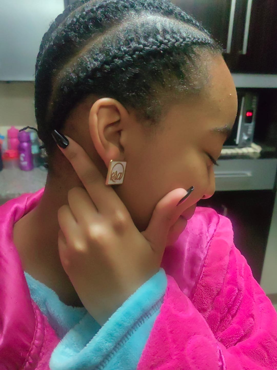 Customer photo review of Gold Pearl Square Earrings