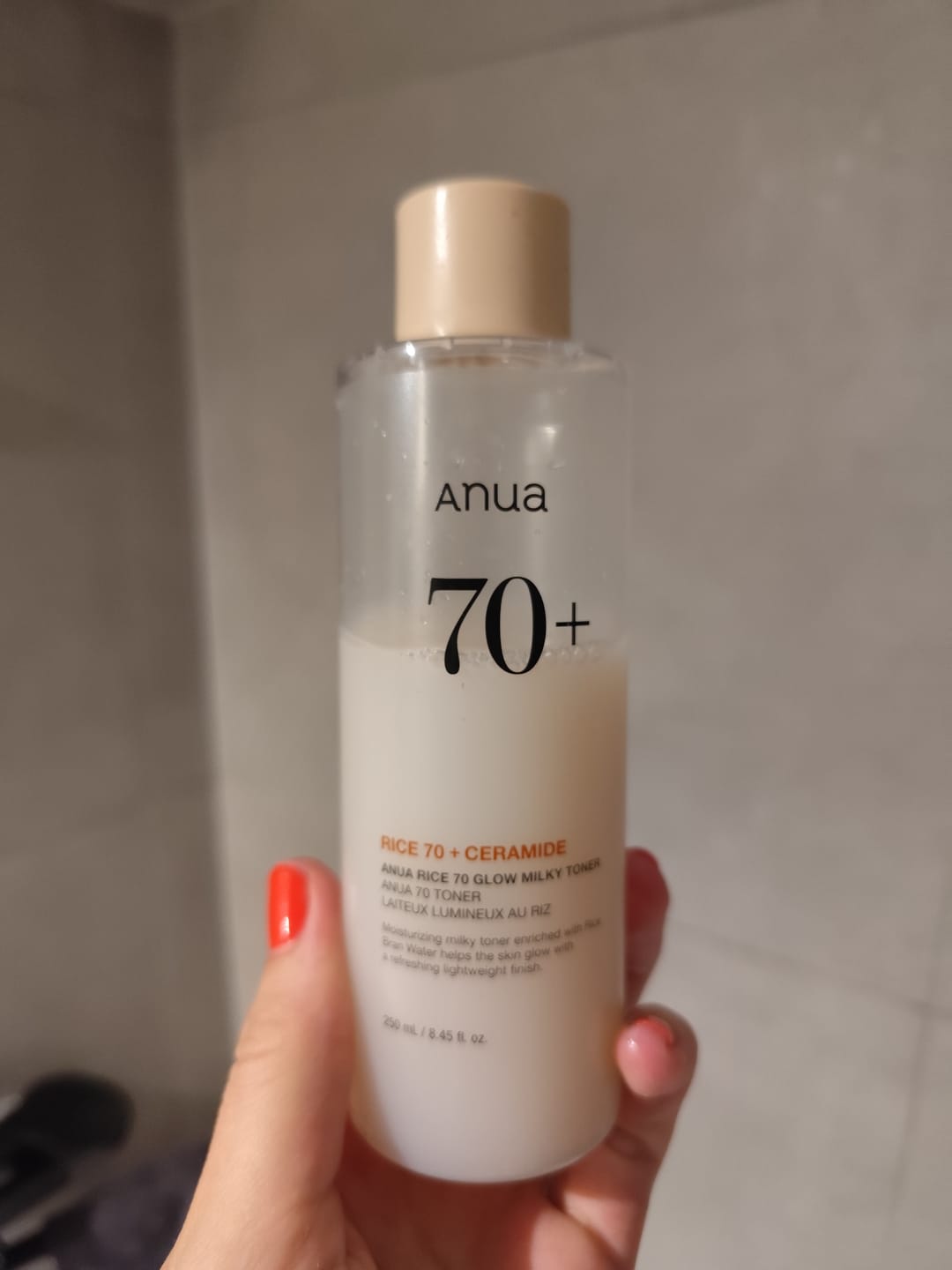 Customer photo review of Pieniņveida toniks mirdzuma piešķiršanai ādai ar rīsiem Anua Rice 70 Glow Milky Toner