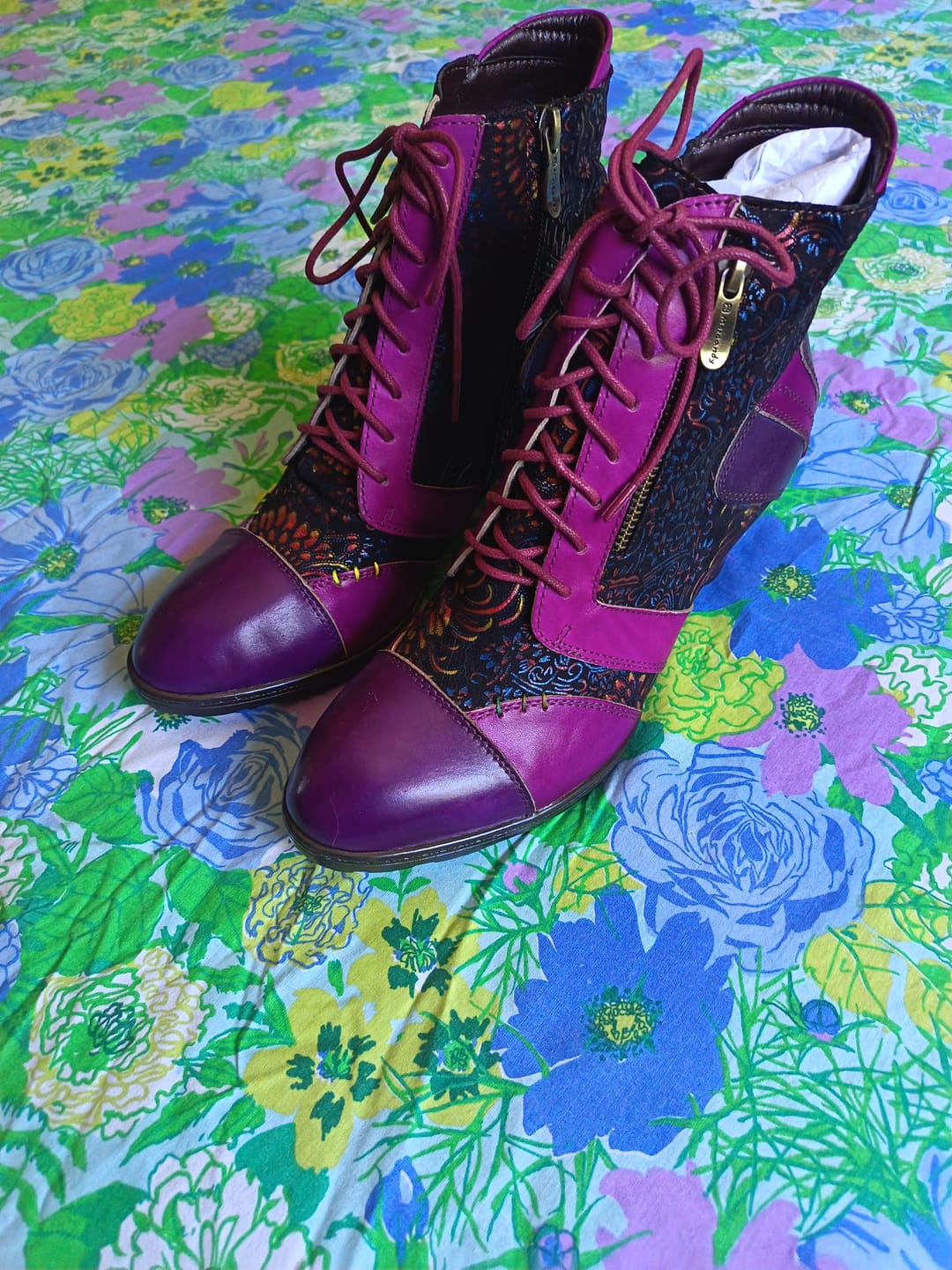 Customer photo review of Retro Handmade Leather Patchwork Ankle Boots