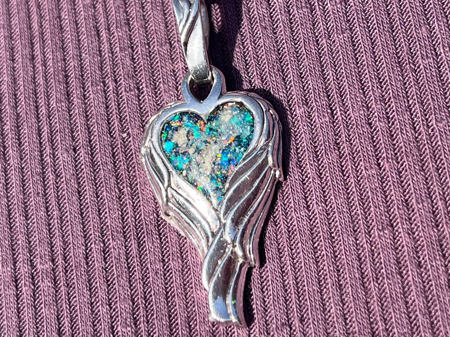 Customer photo review of Angel Wing Heart Pendant  - Engravable