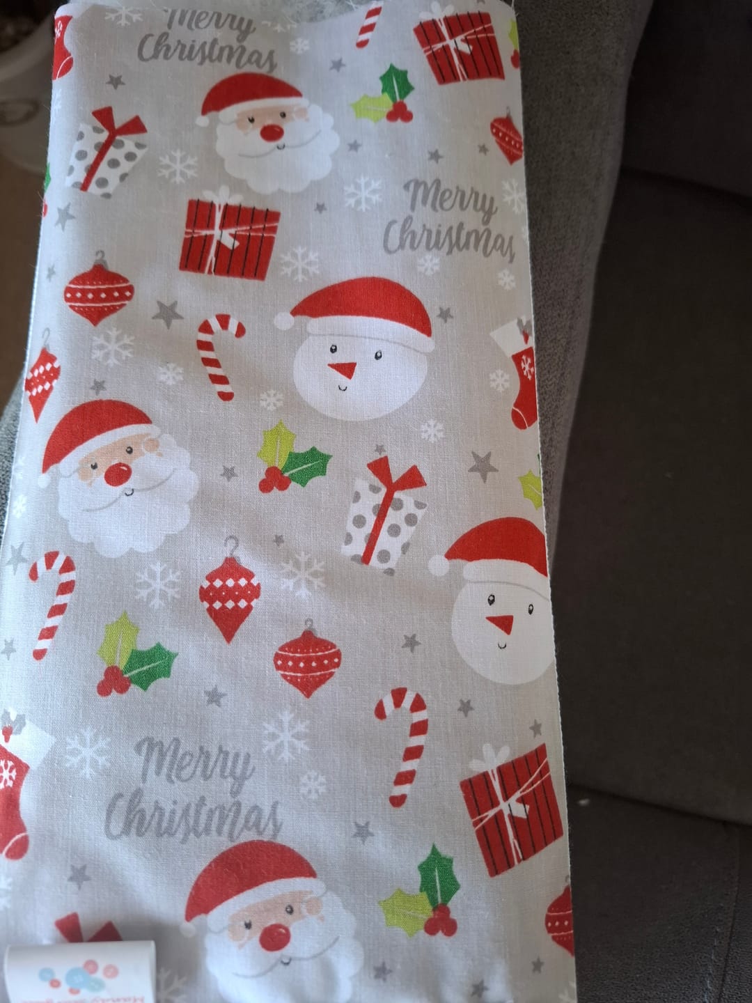 Customer photo review of Christmas Ornaments on Silver Polycotton Fabric