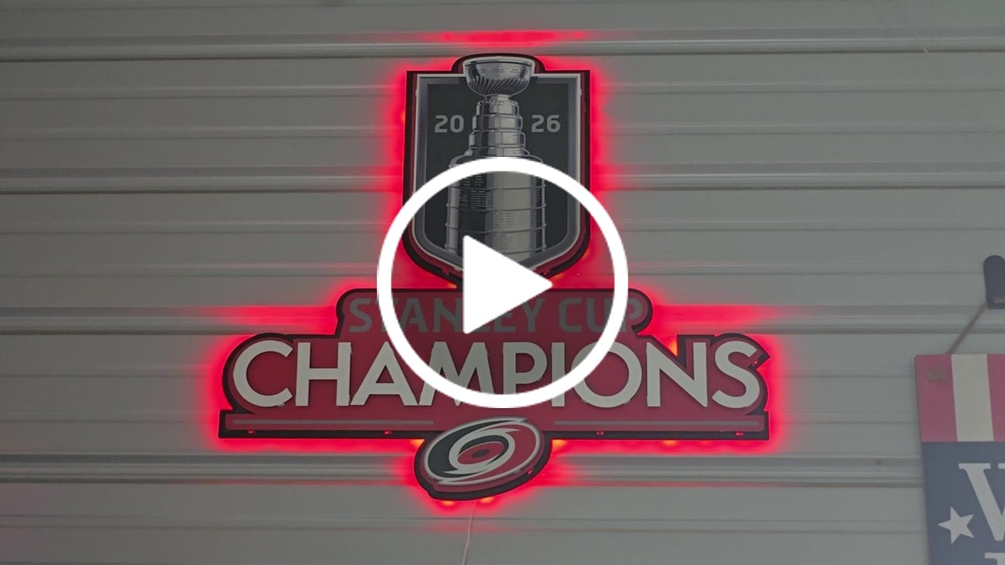 Customer video review of Carolina Hurricanes OFFICIAL 2026 Stanley Cup 3D Metal Wall Art