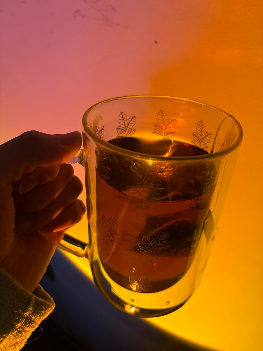 Customer photo review of Mug bhoro doble vidrio Gold & Lilac Leaves