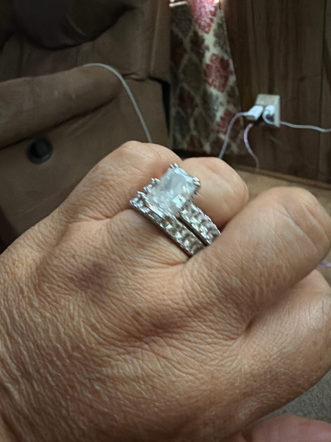 Customer photo review of Glistening-hued Radiant Cut 5.0ct Pave 925 Sterling Silver Wedding Ring Set
