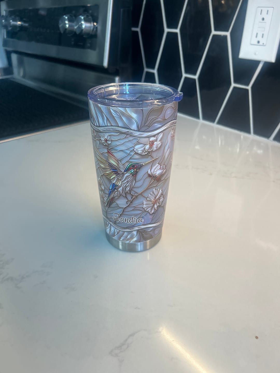 Customer photo review of Stained Glass Hummingbird Personalized Tumbler