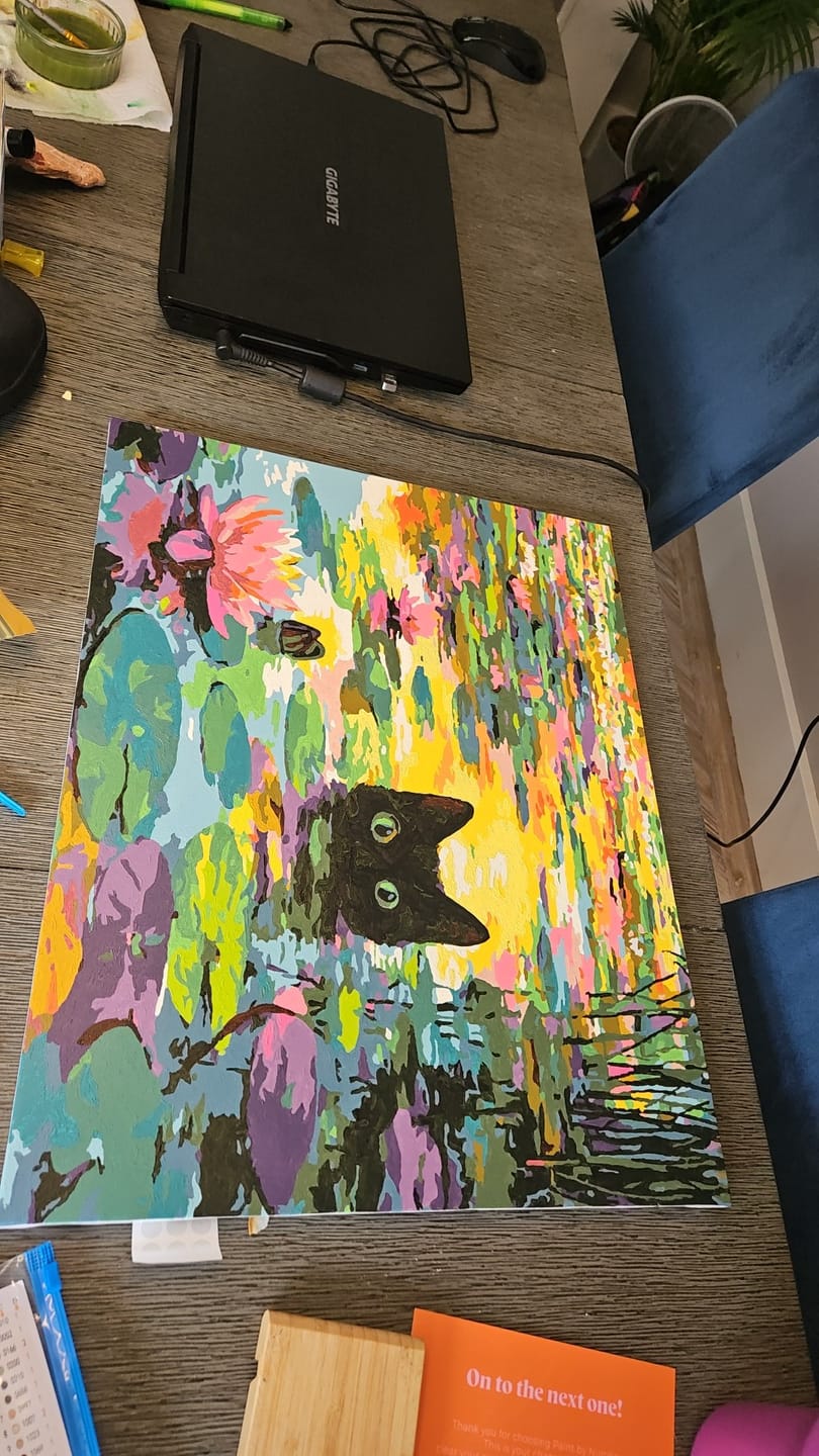Customer photo review of A Water lilies cat | Paint by Number
