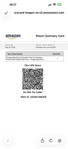 Customer image of a return summary card for a different product.