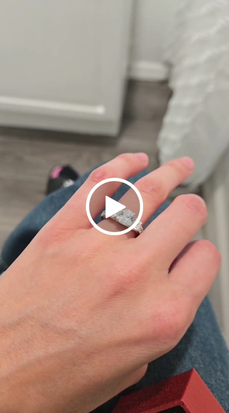 Customer video review of 3-Stone 1.5ct Cushion CZ Ring in Sterling Silver