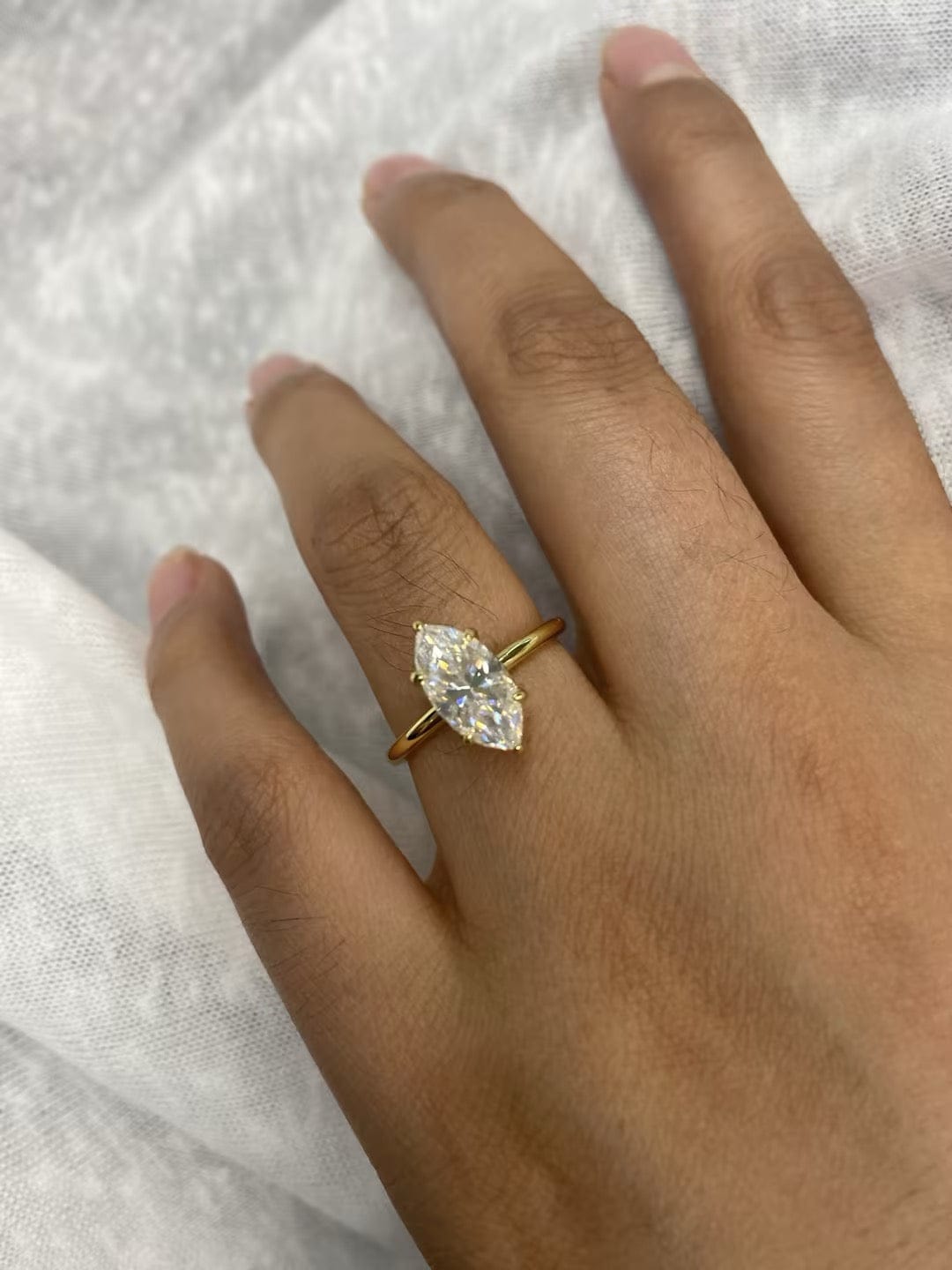 Customer photo review of S925 Moissanite 2.0 Ct/1.0Ct Marquise Cut Solitaire Yellow Gold Promise Ring For Women