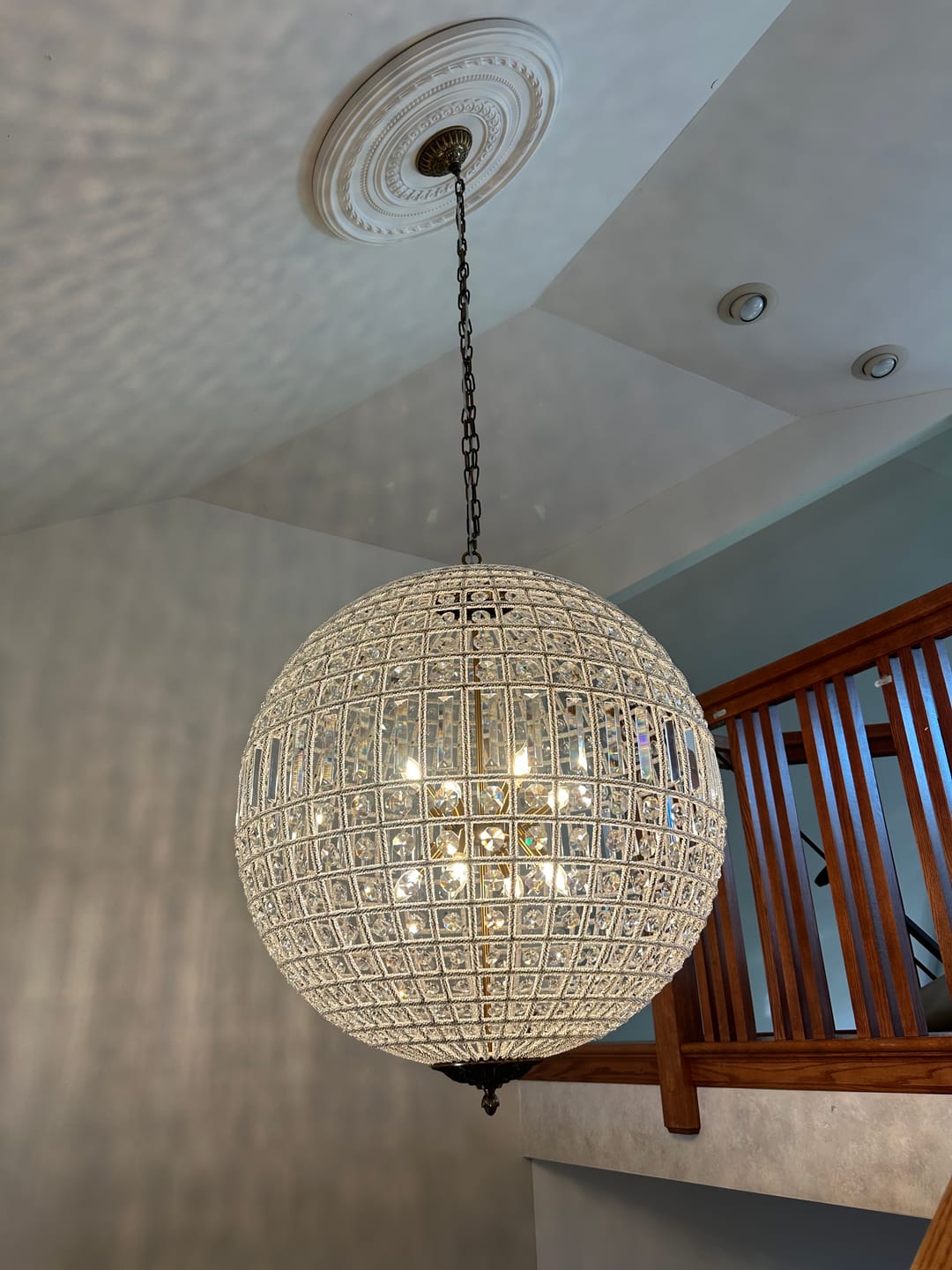 Customer photo review of French Antique Brass Crystal Globe Chandelier