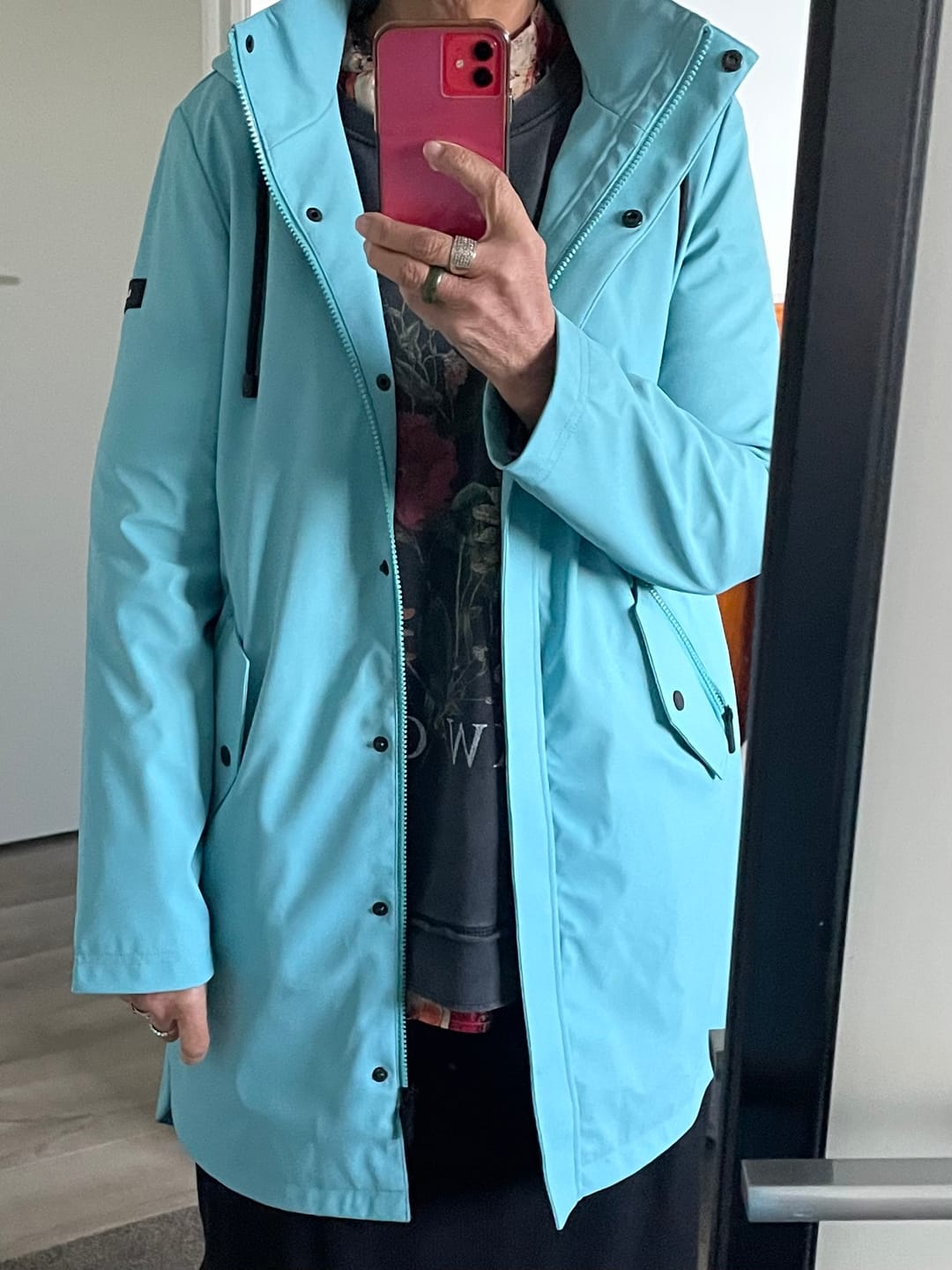 Customer photo review of Billie Raincoat - Aqua/Evie Aqua Trails