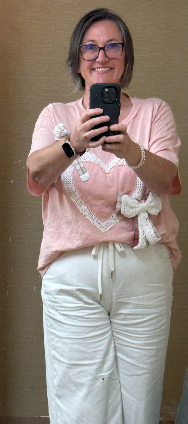 Customer photo review of Judy Blue High Waist White Featherweight Palazzo Pants W/ Elastic Waist