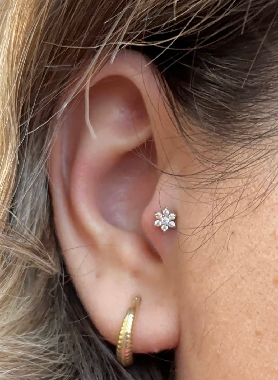 Customer photo review of Gusto Taşlı Altın Tragus Çiçek Piercing