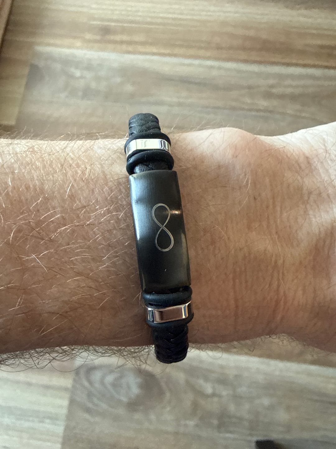 Customer photo review of Personalised Leather Bracelet with Stainless Steel Bar