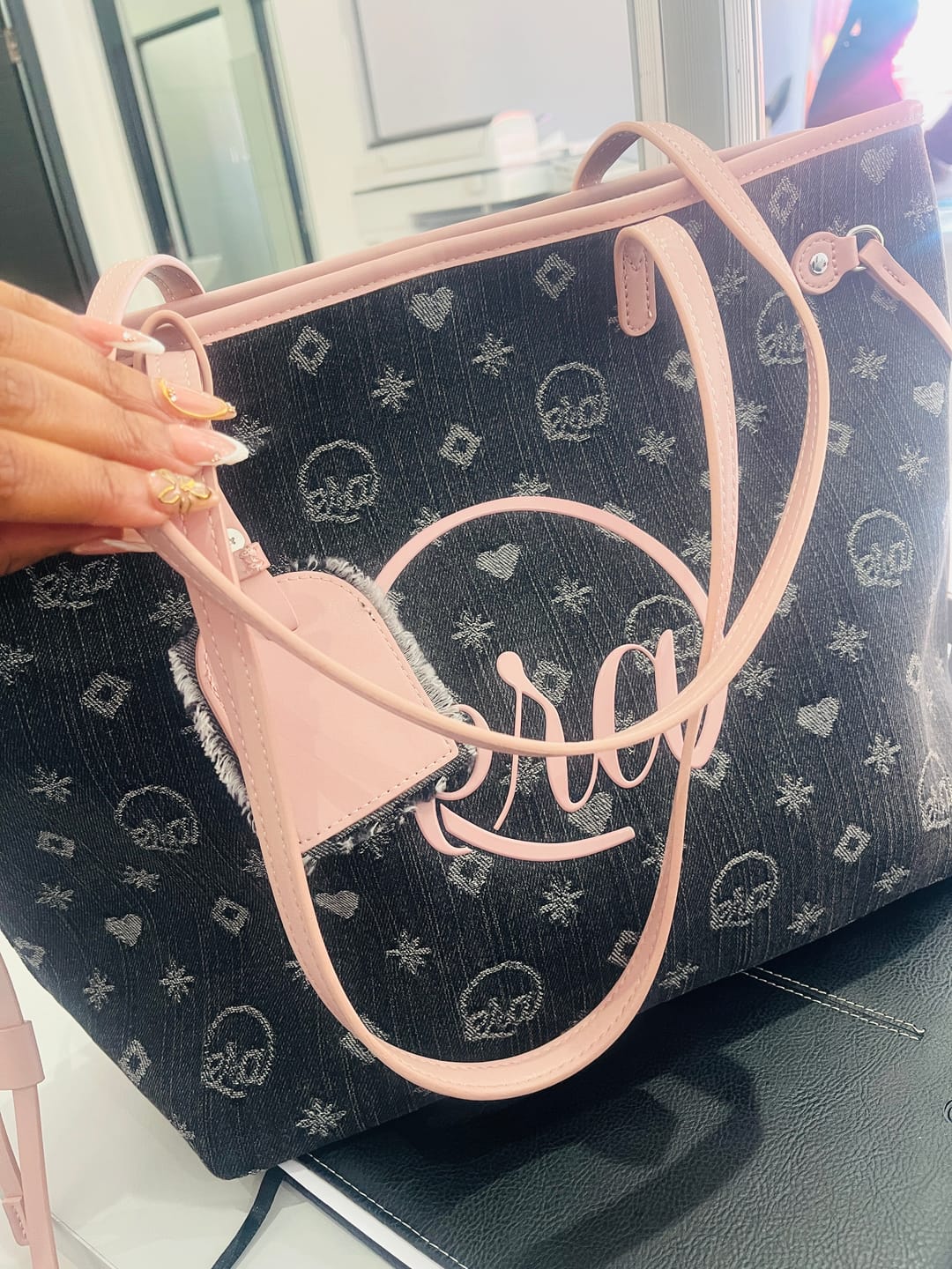 Customer photo review of Pink Muse Denim Tote