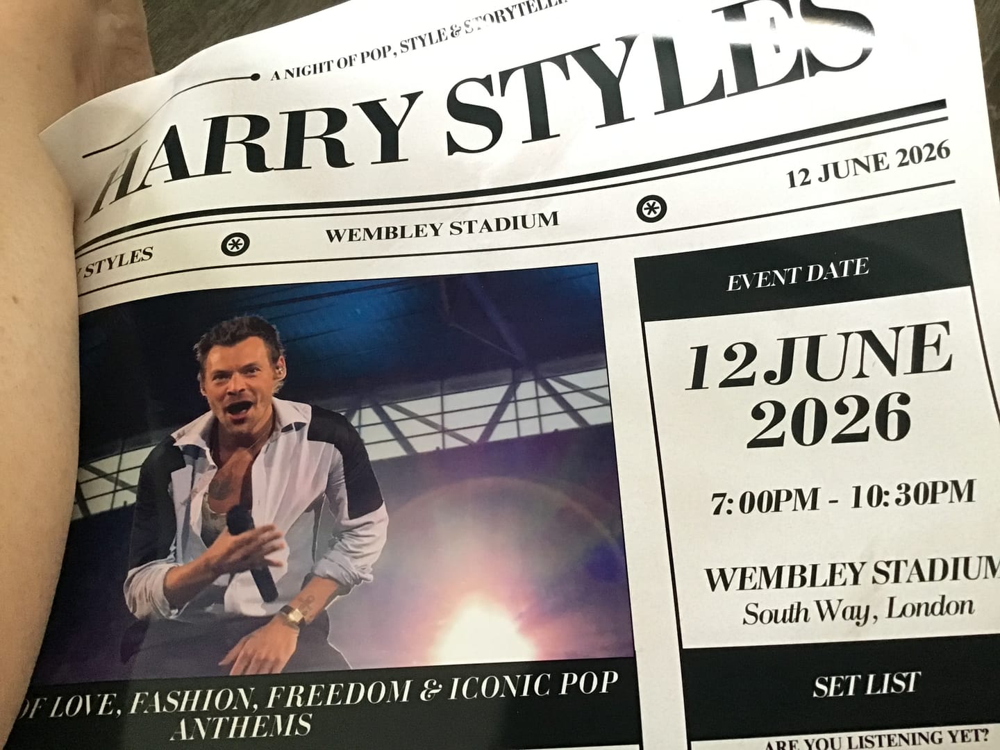 Customer photo review of Harry Styles - Personalised Newspaper Style Concert Poster