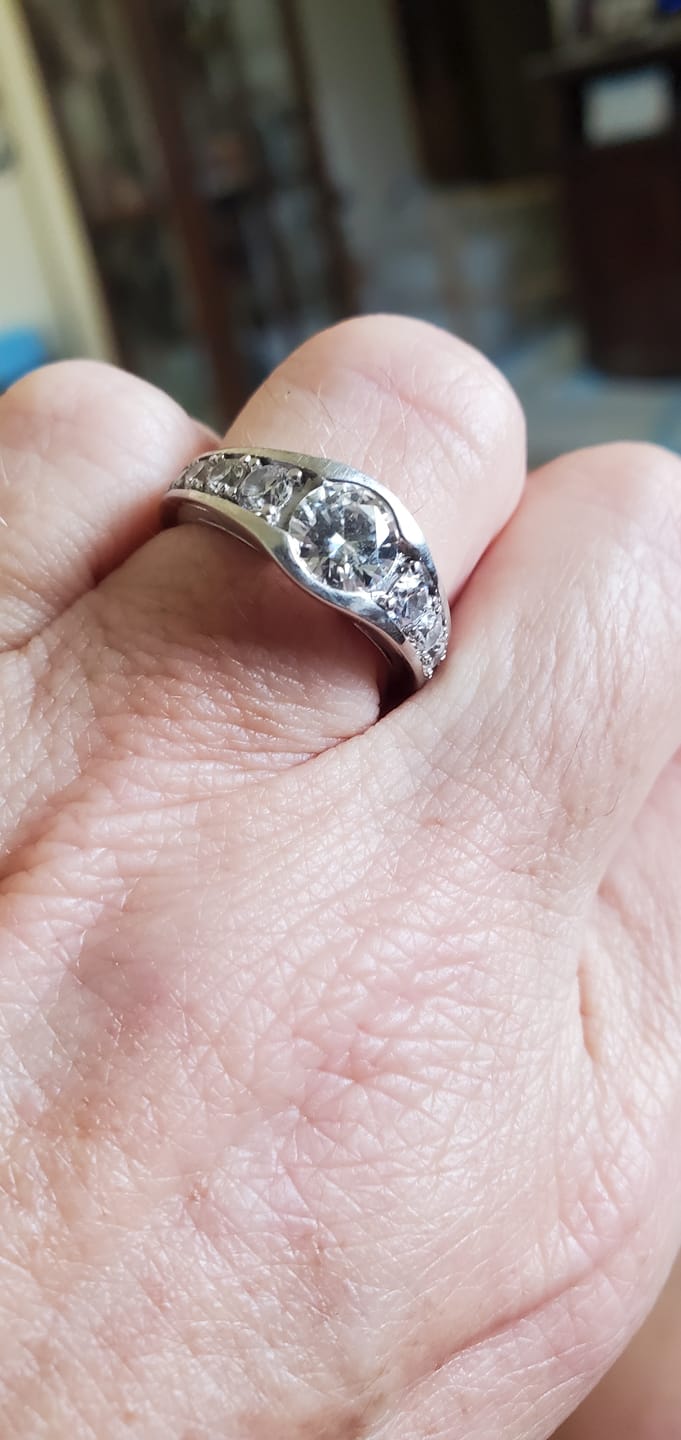 Customer photo review of Bezel Round Moissanite Channel Euro Shank Engagement Ring
