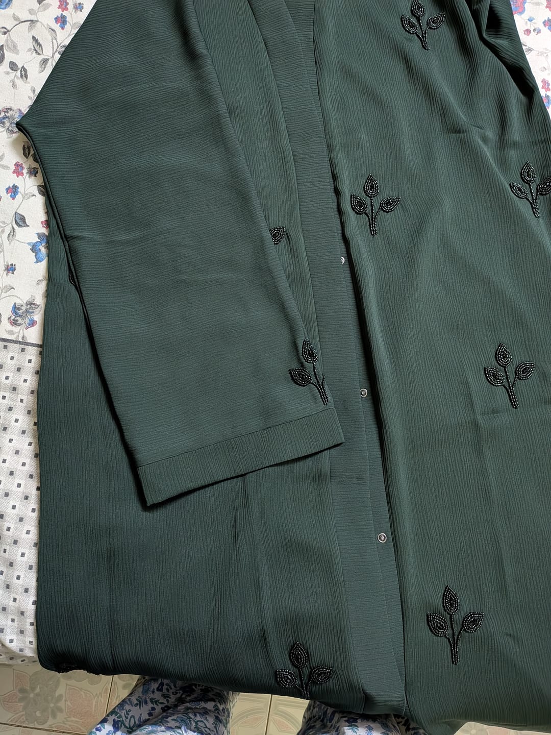 Customer photo review of Luxury Pretty Petals Abaya Dress - Forest Green