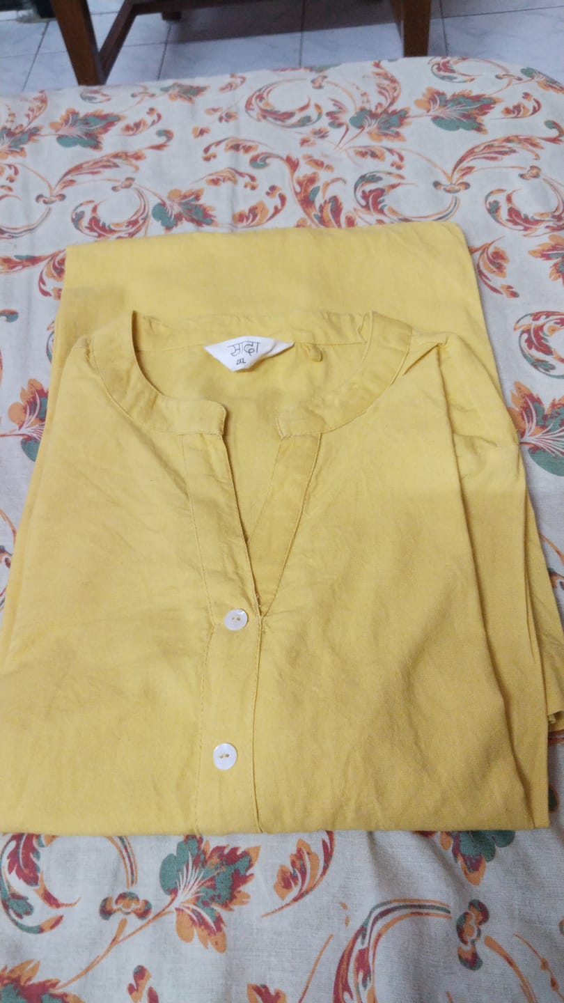 Customer photo review of Women Yellow Airy Linen Long Kurta