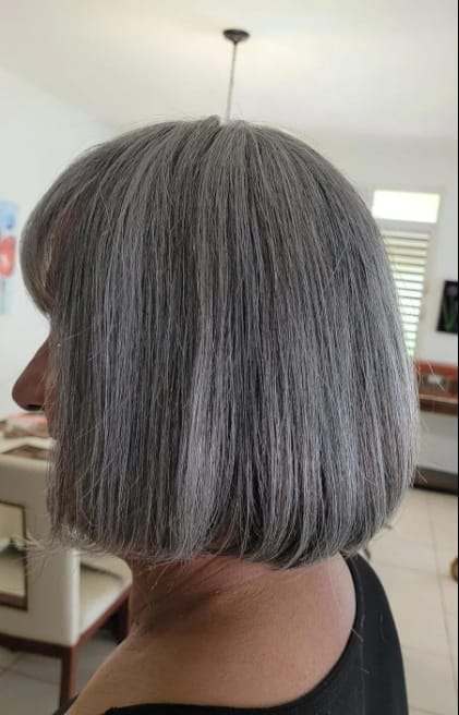 Customer photo review of Luvwin Salt And Pepper Full Machine Made Bang Wig With Small Lace