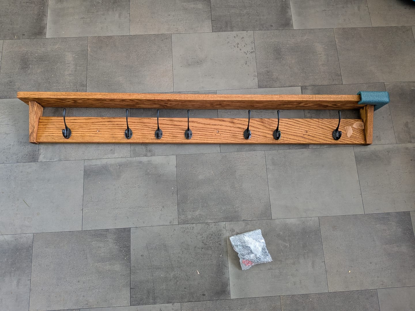 Customer photo review of Solid Oak Coat Rack With Storage Shelf