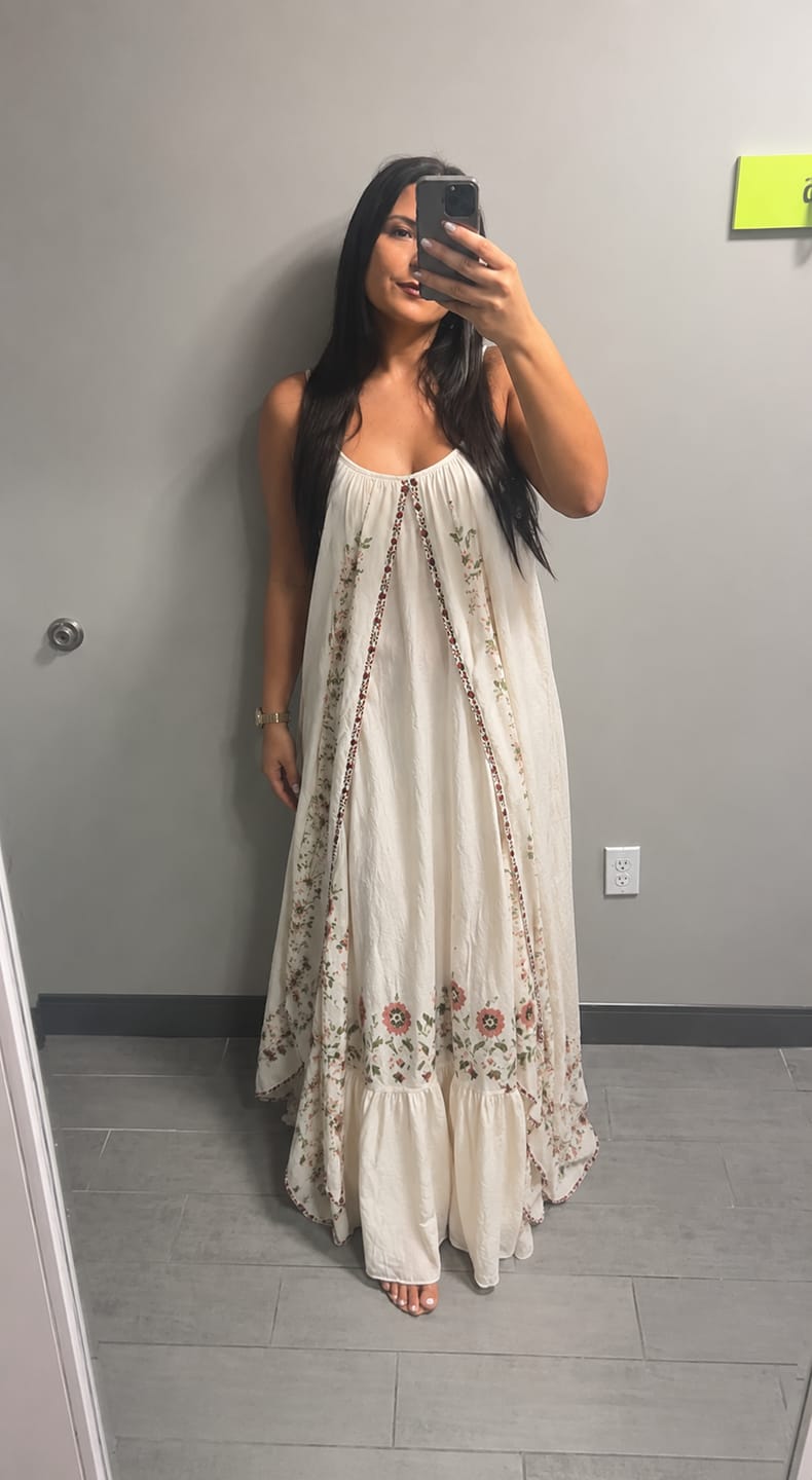 Customer photo review of Floral Embroidered Handkerchief Maxi Dress