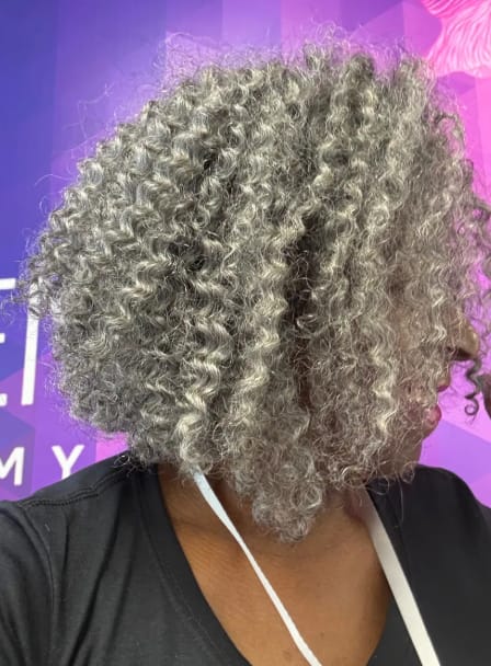Customer photo review of Luvwin 5x5 Jerry Curly Salt And Pepper Glueless Gray Color Pre-Cut Lace Fluffy Bob Wig 100% Real Human Hair