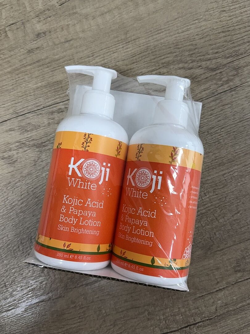 Customer photo review of Kojic Acid & Papaya Skin Brightening Body Lotion (2 Bottles)